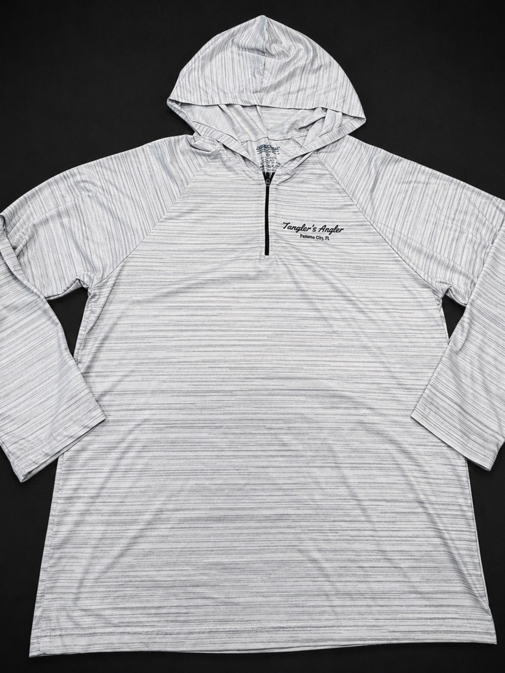 Quarter-Zip Hooded Pullover - Light Heather Gray Stripes protect from sun